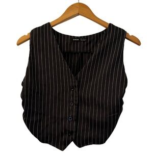 SHEIN Women’s Black Pinstripe Button-Front Cropped Vest Top, Size Small